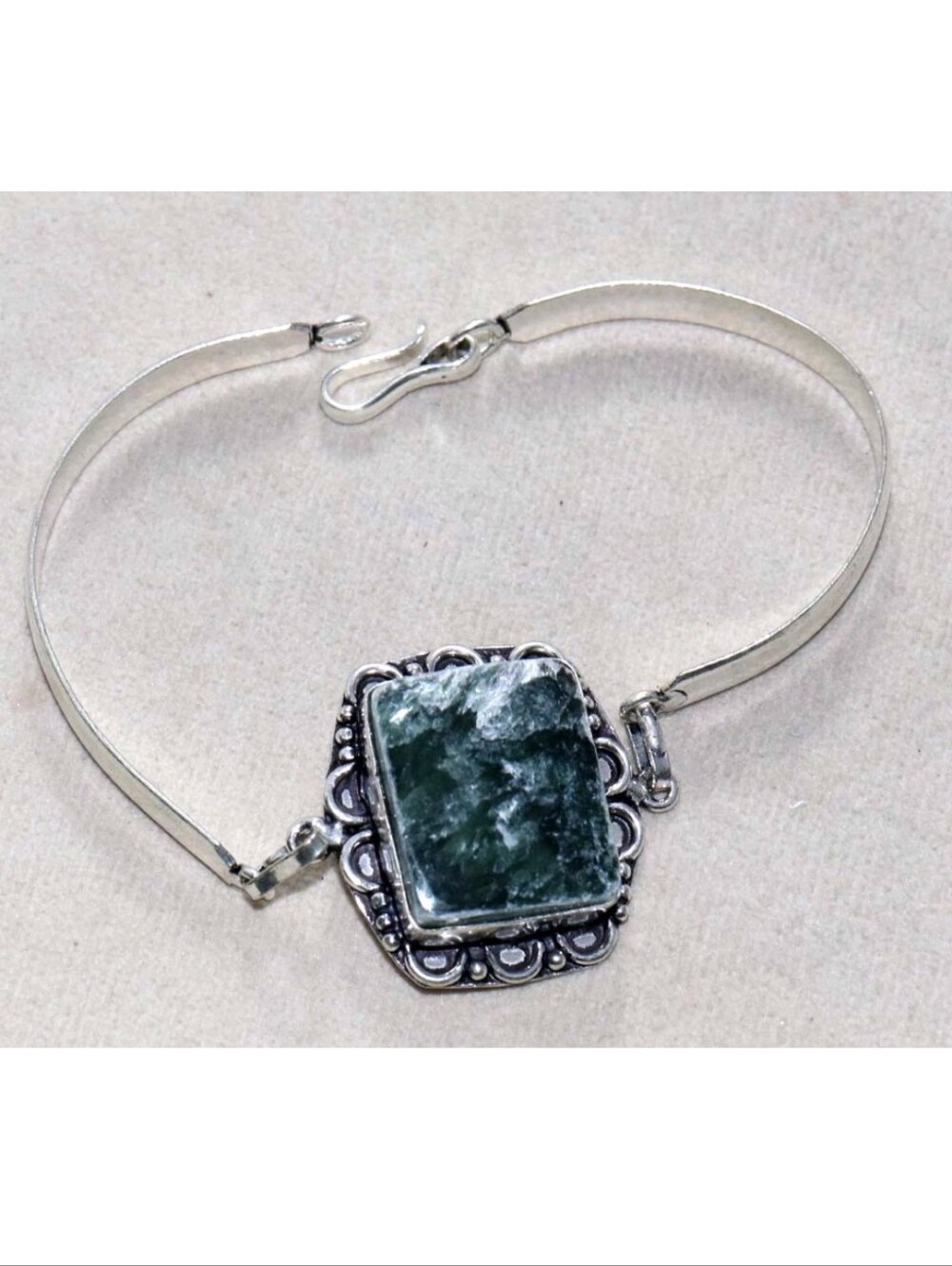 Russian Seraphinite Gemstone Jewelry 925 Sterling Silver Handmade Bracelet